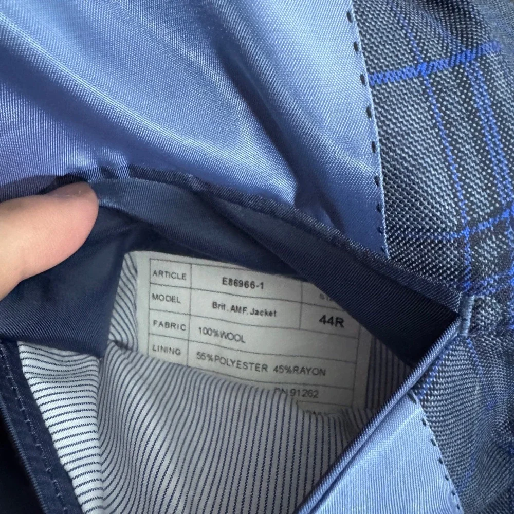 Enzo Tovare Blazer Mens 44R Blue Plaid Wool Two Button Notch Lapel Sport Coat - Picture 5 of 6